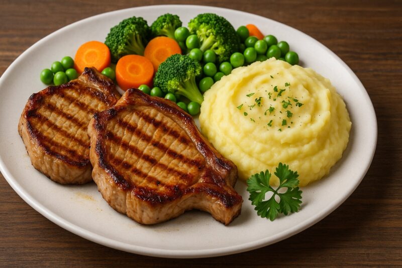 Grilovana svinjska krmenadla sa barenim povrćem i pire krompirom