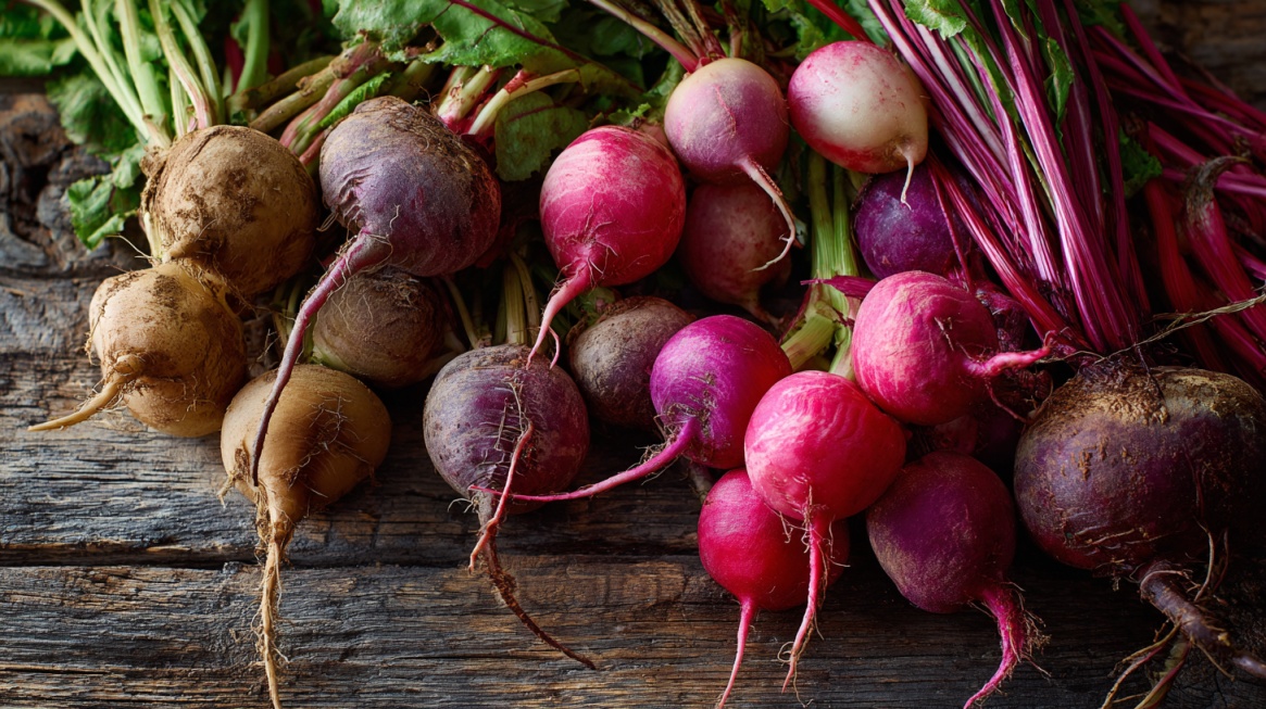 Različite vrste cvekle i korenastog povrća na drvenoj podlozi