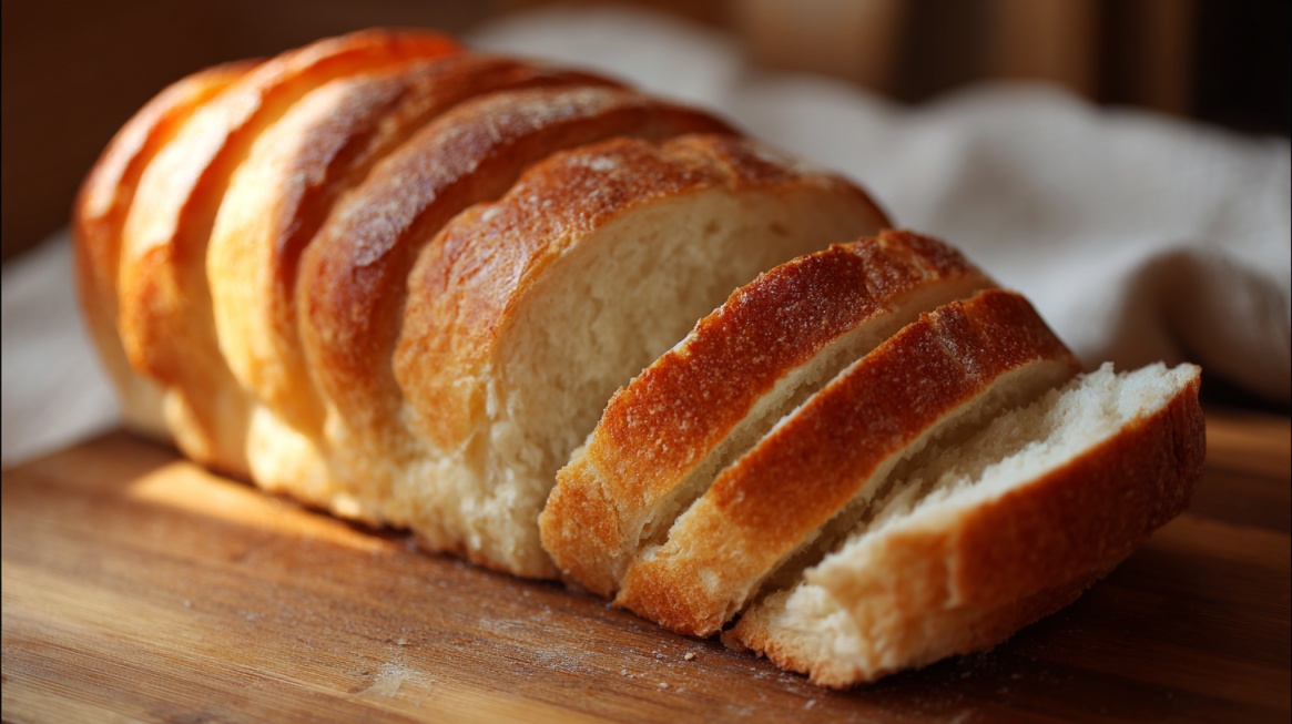 Sveže isečen beli hleb na drvenoj dasci