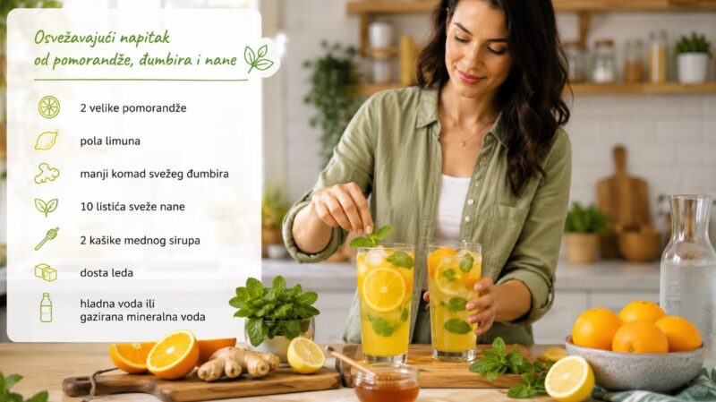 Recept za osvežavajući napitak od pomorandže, đumbira i nane u kućnoj pripremi